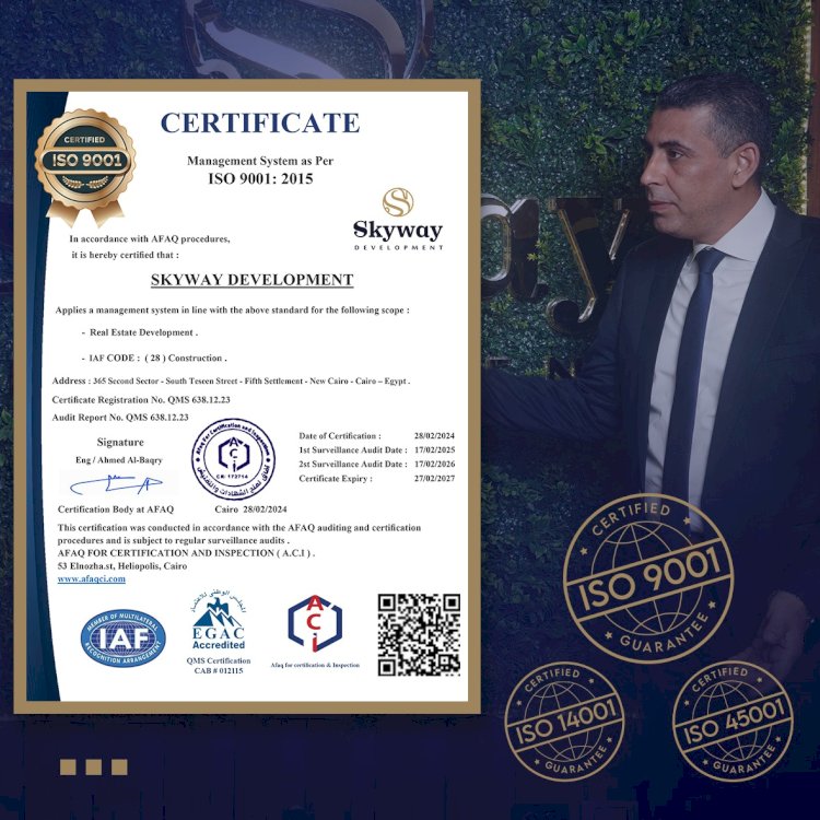 سكاي واي للتطوير العقاري تحصل على ثلاث شهادات آيزو للجودة